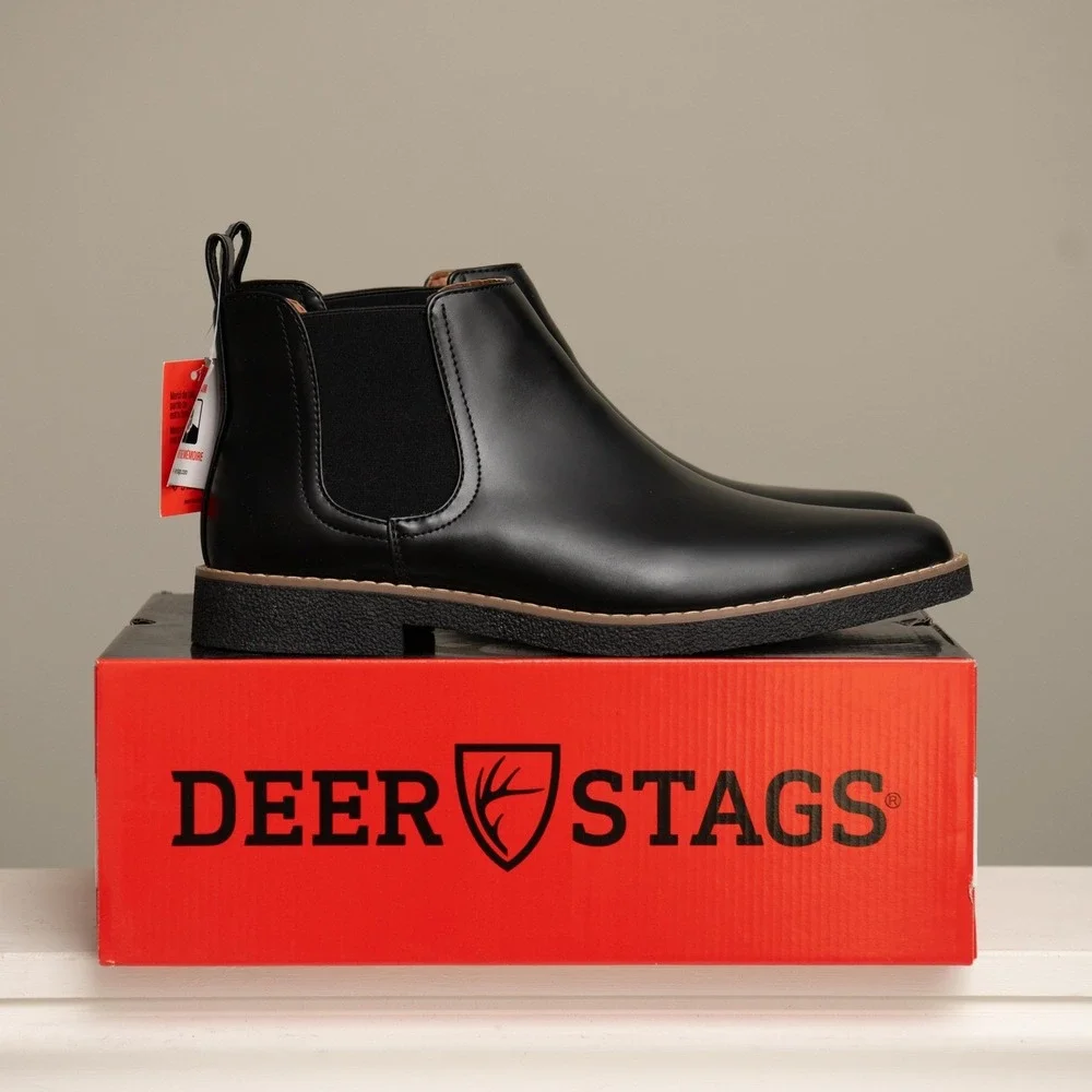 Deer Stags Chelsea Boots NEW Sz10.5 Black Ankle Boots Modern Sleek Dressy Casual